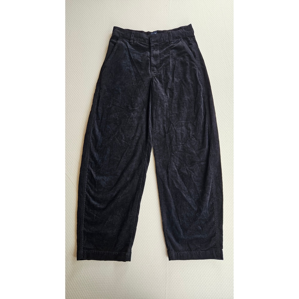 Gap 365 High Rise Corduroy Trousers Womens 2 Black Wide Barrel Leg Pants Cotton